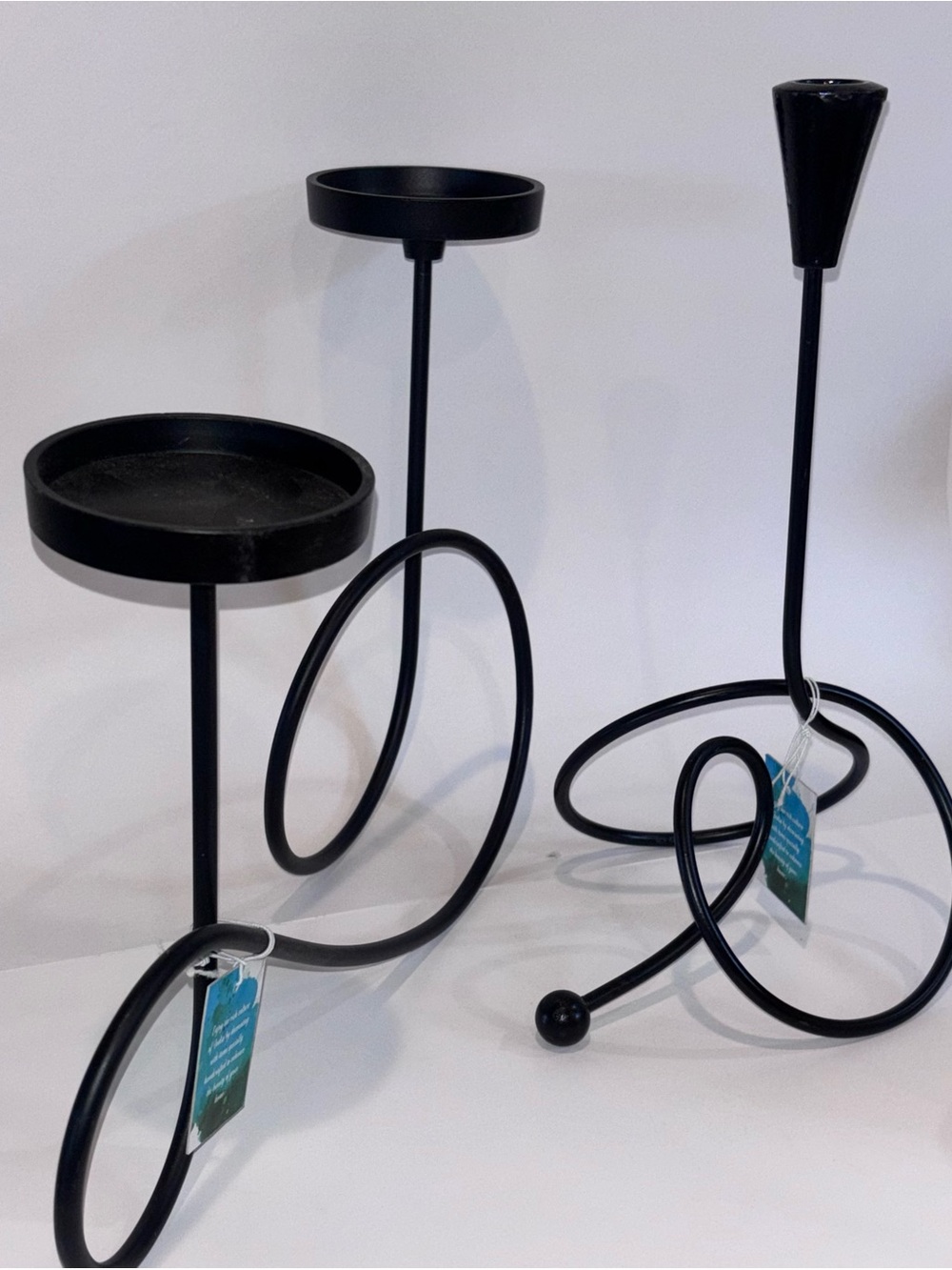 Modern Black Spiral Metal Candle Holders - set of 2 NWT